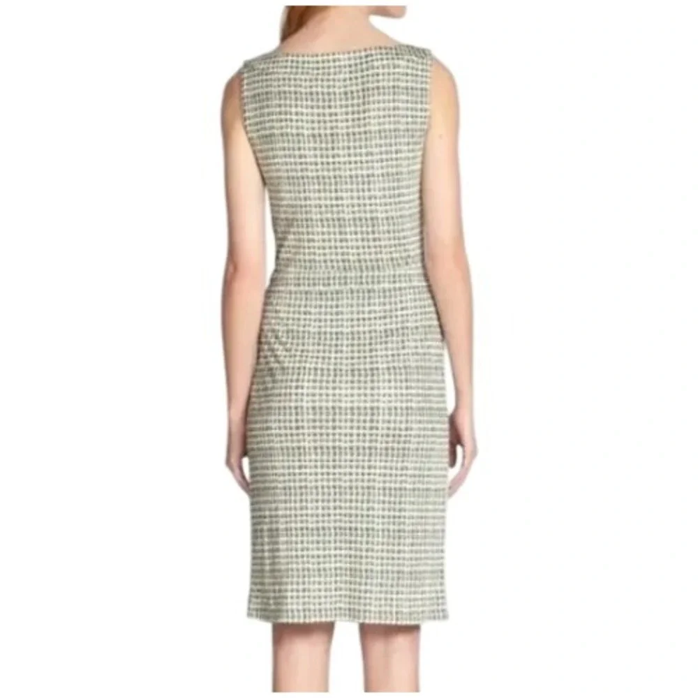 Tory Burch Women S Green White Geometric Print V Neck Sleeveless Silk Midi Dress